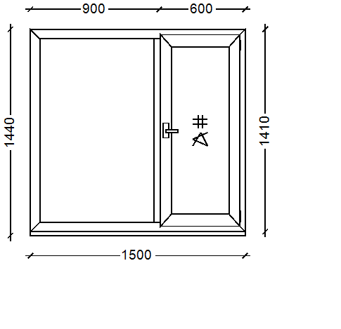 IVAPER GRAU 62: Окно, Ivaper 62 мм (В), Vorne, 1450х600, Белый, Белый