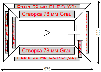 IVAPER EURO 62: Окно, Ivaper 62 мм (В), Vorne, 380х575, Белый, Белый